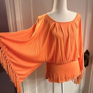 Addison Women's Light Orange/Peach Color Fringe Soft Modal Blouse Size M NWT